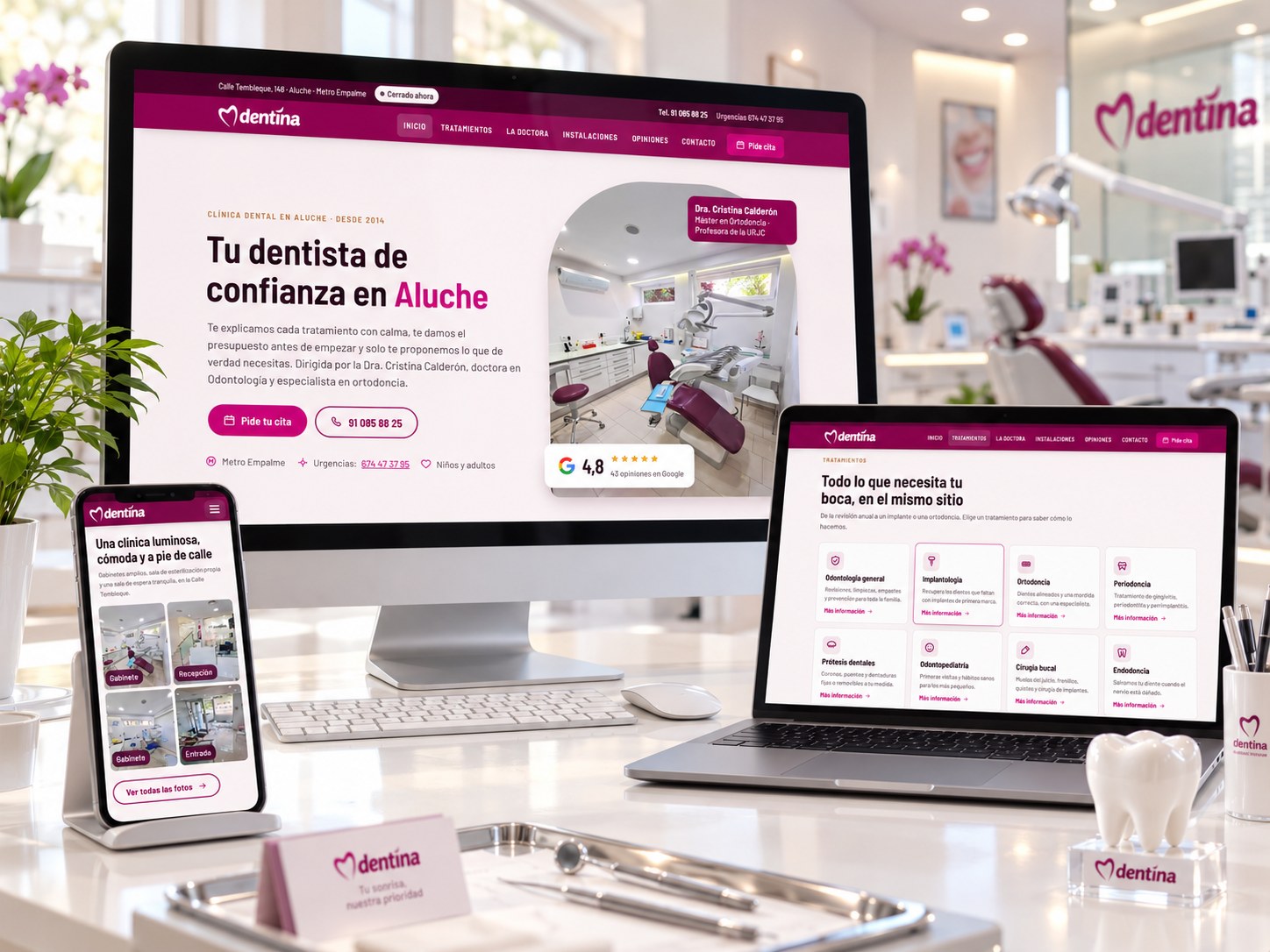 Web de Clínica Dental Dentina migrada y rediseñada por Menta